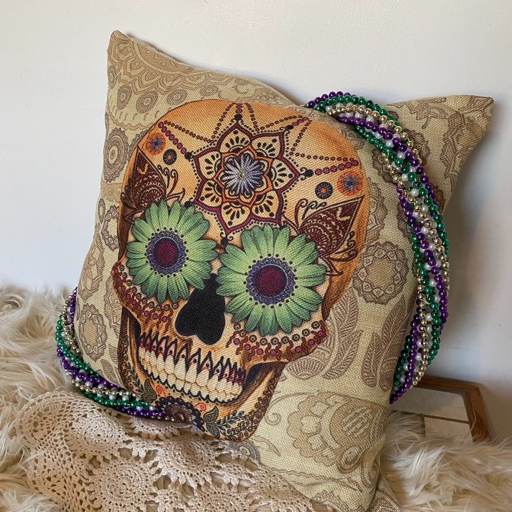 Sugar Skull Throw Pillow - Picture 2 of 7